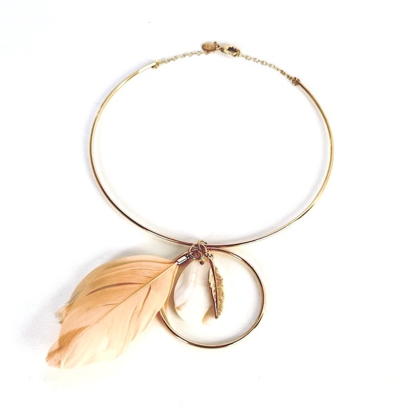 Arden B Jewelry - ARDEN | NWT | Feather & Stone Gold Wire Collar Necklace